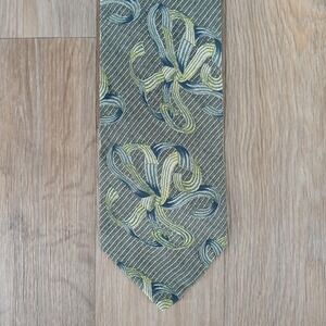 Vintage Emporio Armani Silk Necktie Green‎ Floral Striped Print Made in Italy